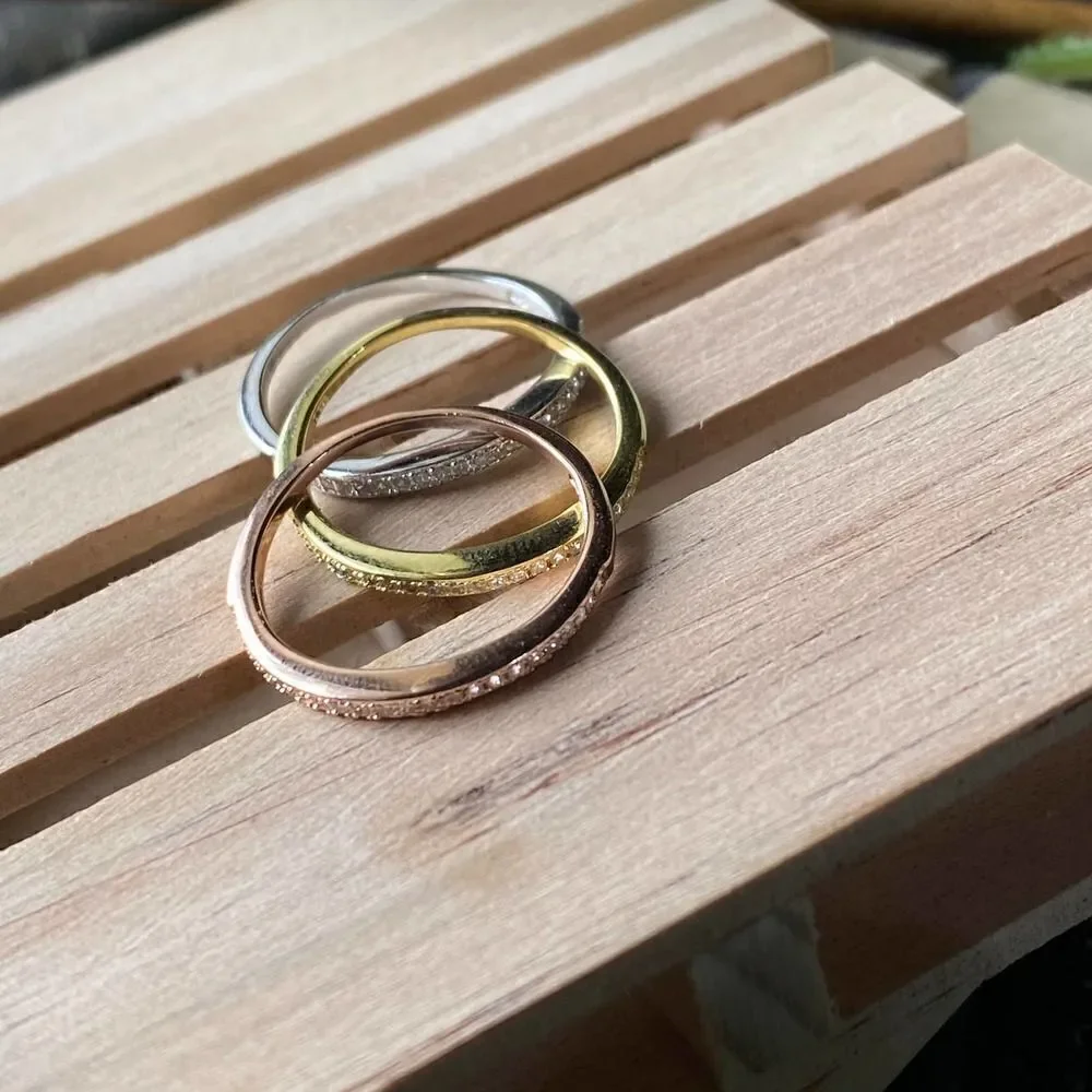 Tri-Color Sterling Silver Triple Band Ring Set size 7